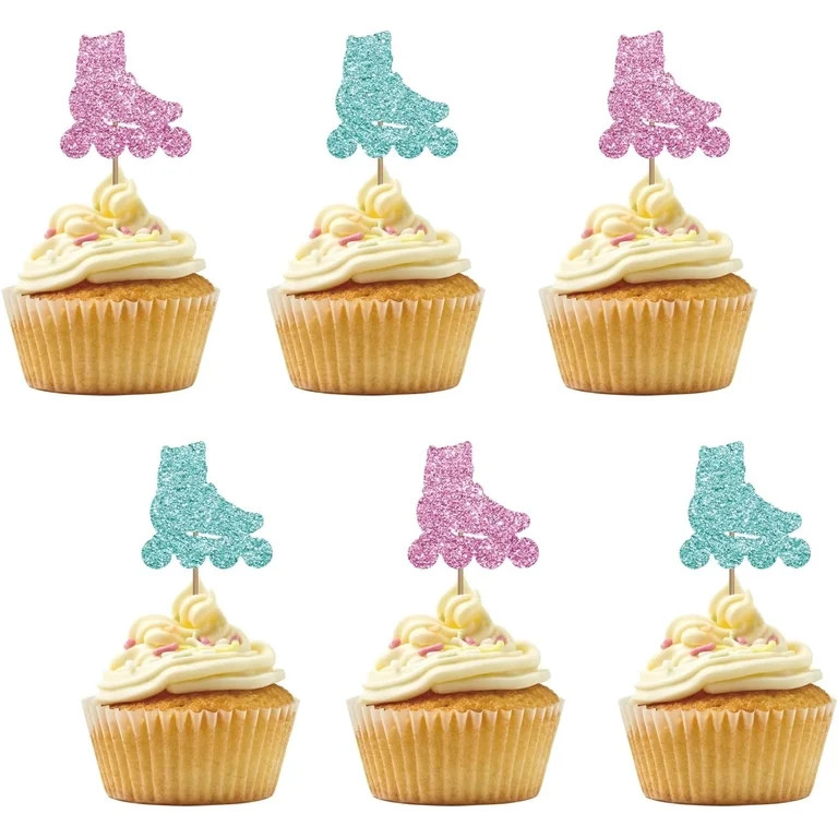 Glitter Roller Skate Cupcake Toppers, Pink and Blue, 80s 90s Retro Skating Theme, Birthday Party ... | Walmart (US)