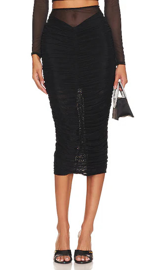 Ruched Midi Skirt in Black | Revolve Clothing (Global)