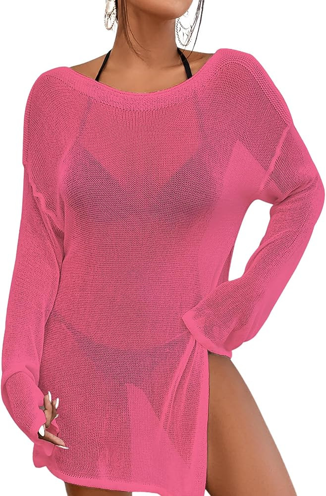 Bsubseach Crochet Swimsuit Coverup for Women Sheer Bathing Suit Cover Ups Kintted Swimwear Bikini... | Amazon (US)