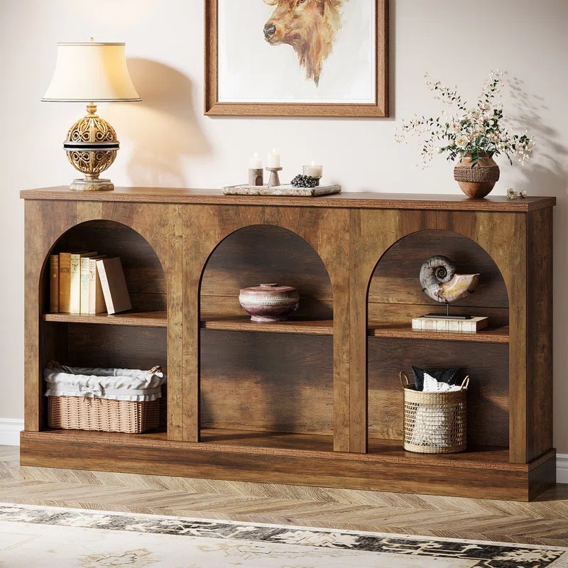 63-Inch Long Farmhouse Wooden Rectangular Entryway Console 3 Tier Storage Sofa Table Behind Couch | Wayfair North America