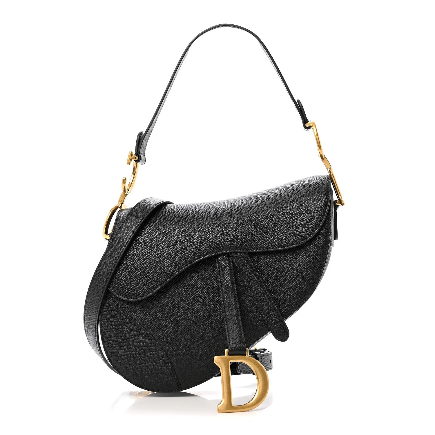 Grained Calfskin Saddle Bag With Strap Black | FASHIONPHILE (US)