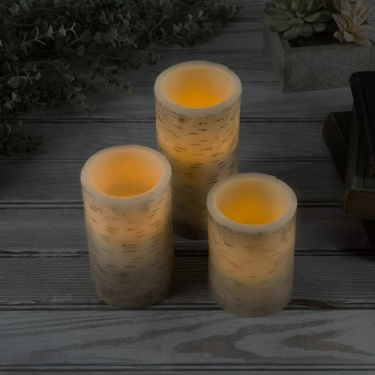 Lavish Home Set of 3 Birch Bark Flameless LED Pillar Candles with Remote Control and Timer | Walmart (US)