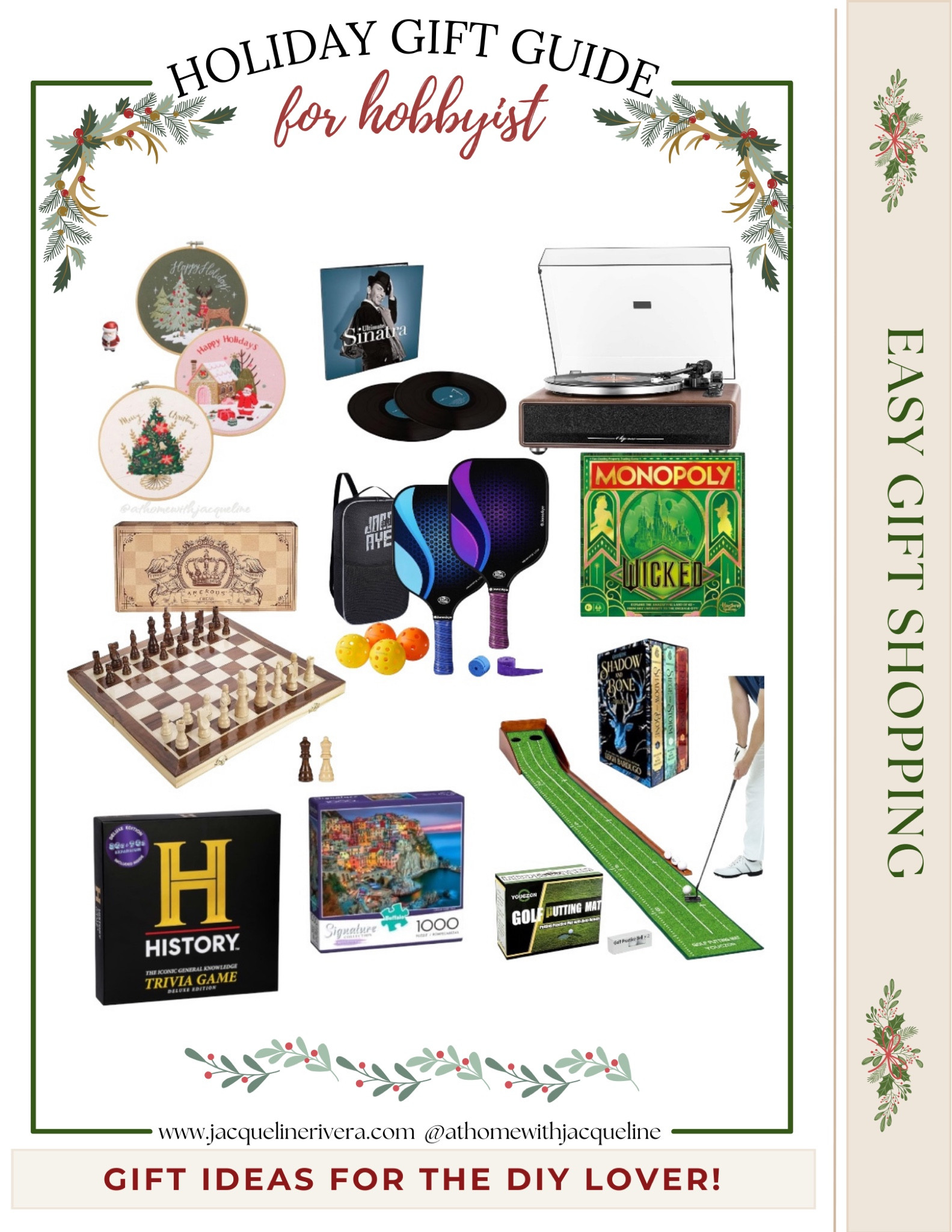 Hobby gifts. Puzzle lover. Pickle ball. Music lover. Chess game. Trivia. Golfer. Stitch. Painter  

#LTKSeasonal #LTKHoliday #LTKGiftGuide