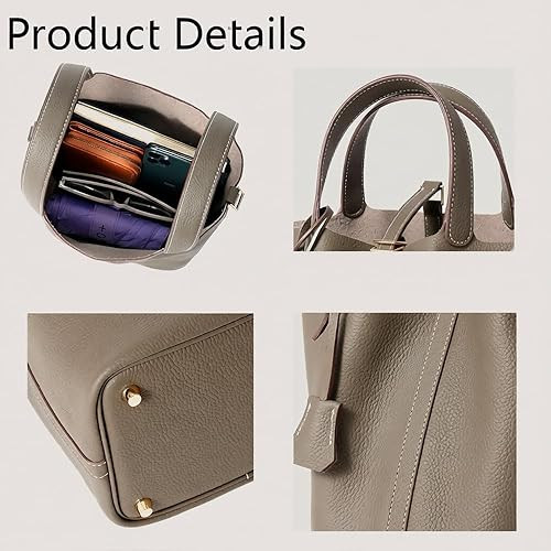 Genuine Leather Lock Design Bucket Bag Vegetable Basket, Fashionable and Versatile Satchel Handba... | Amazon (US)