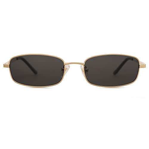 SOJOS Small Y2k Narrow Rectangle Sunglasses Womens Mens Retro 80s 90s Skinny Sunnies SJ1187, Gold/Grey | Amazon (US)