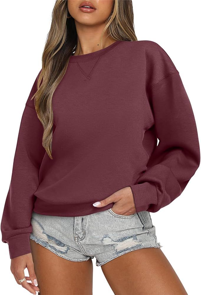 ANRABESS Women's Long Sleeve Crewneck Shirt Top Loose Fit 2024 Fashion Pullover Sweatshirts | Amazon (US)