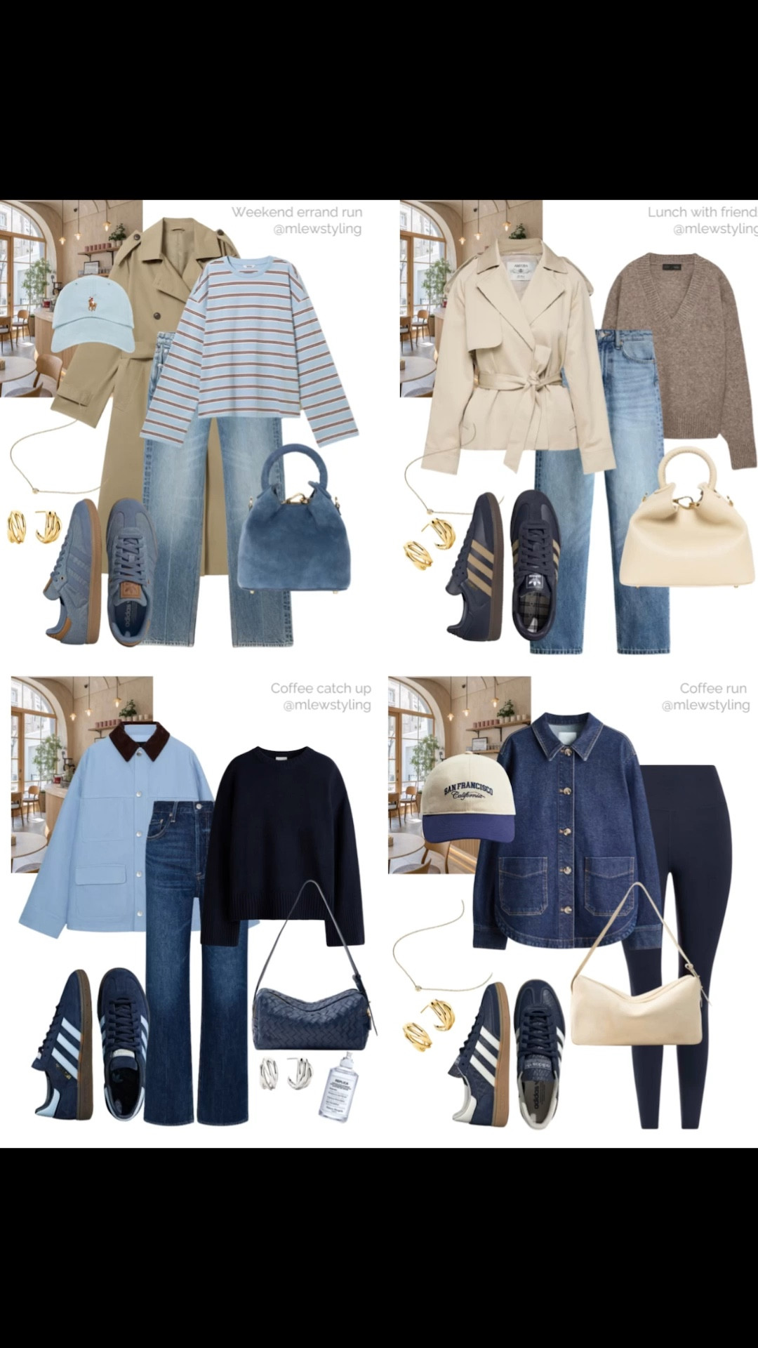 Early spring outfit ideas for the weekend 🩵

Tags: winter transitional outfits, weekend looks, coffee run, errand look, striped tee, trench coat, navy blue leggings, baseball cap, cashmere sweater, new in Zara spring jacket, adidas sneakers, Elleme suede bag 

#LTKootd #LTKgrwm #LTKSeasonal