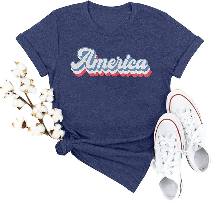 America Letter T Shirt Women Casual Retro American Graphic Tee Shirts USA Fourth of July Patriot... | Amazon (US)
