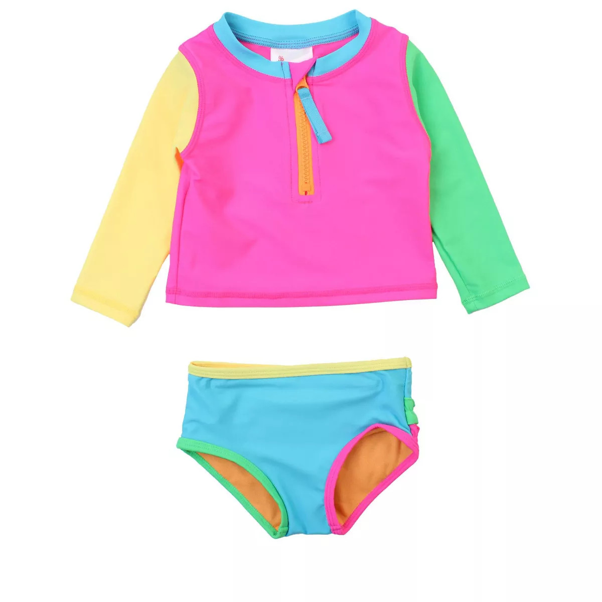 RuffleButts Baby/Toddler Girls UPF50+ Long Sleeve Zipper Rash Guard 2-Piece | Target