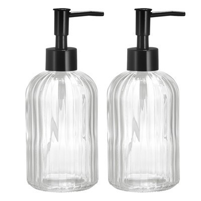 Unique Bargains Large Capacity Glass Soap Dispenser With Durable Black Pump 2 Pcs Clear | Target