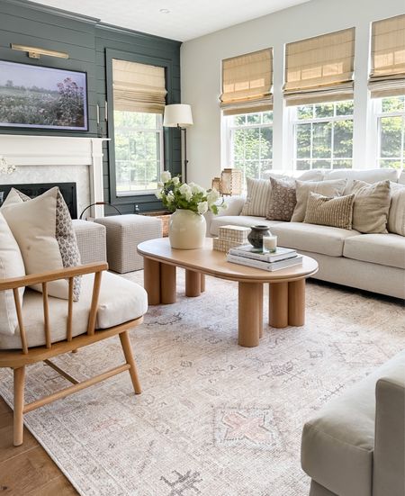 summer vibes in the living room one last time. This becki owens rug by surya has been a game changer in here! I love it! My coffee table is part of the McGee & Co. sale this weekend too, and my pillow covers are currently 25% off. 

#LTKSeasonal #LTKhome #LTKsalealert