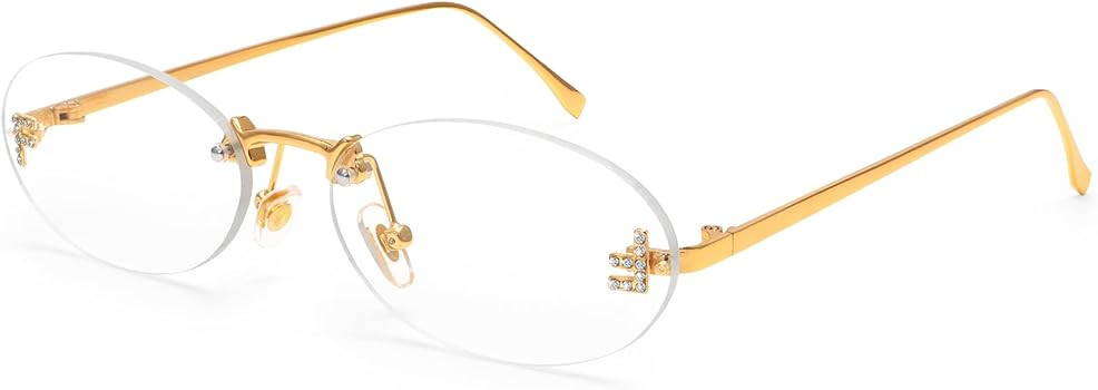 Amazon.com: Dollger Trendy Rimless Oval Sunglasses Women Men Retro Y2K Small Diamond Frame 90s Me... | Amazon (US)