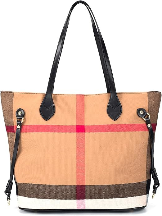 Spacious Large Capacity Luxury Women's Chequered Cross-Body Bag Canvas and Faux Leather Commuter ... | Amazon (US)