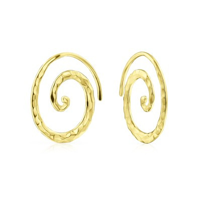 Bling Jewelry Boho Geometric Hoop Huggie Earrings 14K Gold Plated Sterling Silver Spiral Design Color - Yellow | Target