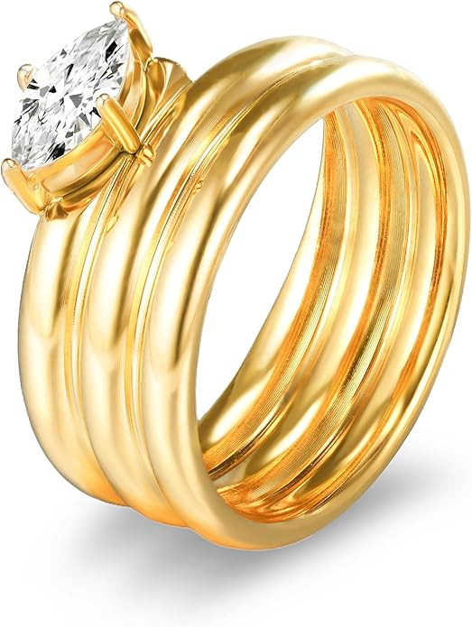 Stacking Band Ring Gold Plated Cubic Zirconia Solitaire Boho Minimalist Cocktail Statement Jewelr... | Amazon (US)