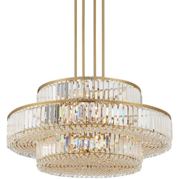 Stiffel Soft Gold Chandelier Lighting 32" Wide Modern 3-Tier Frame Clear Crystal 16-Light Fixture... | Target