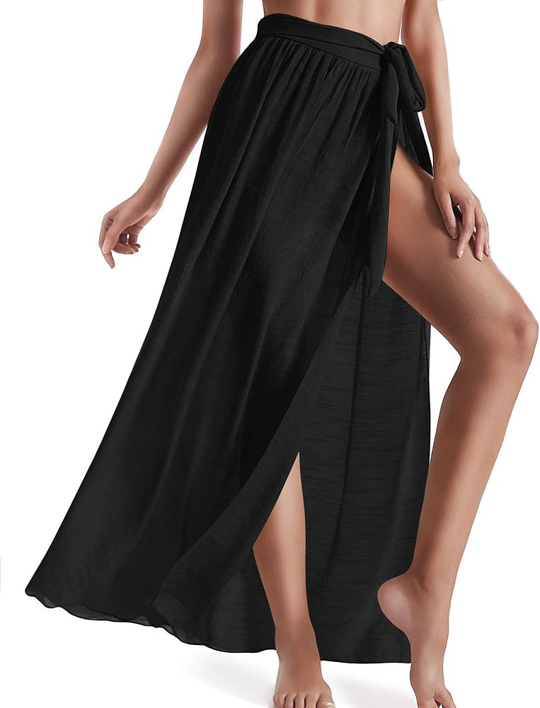 Eicolorte Beach Sarong Pareo Womens Semi-Sheer Swimwear Cover Ups Short Skirt with Tassels | Amazon (US)