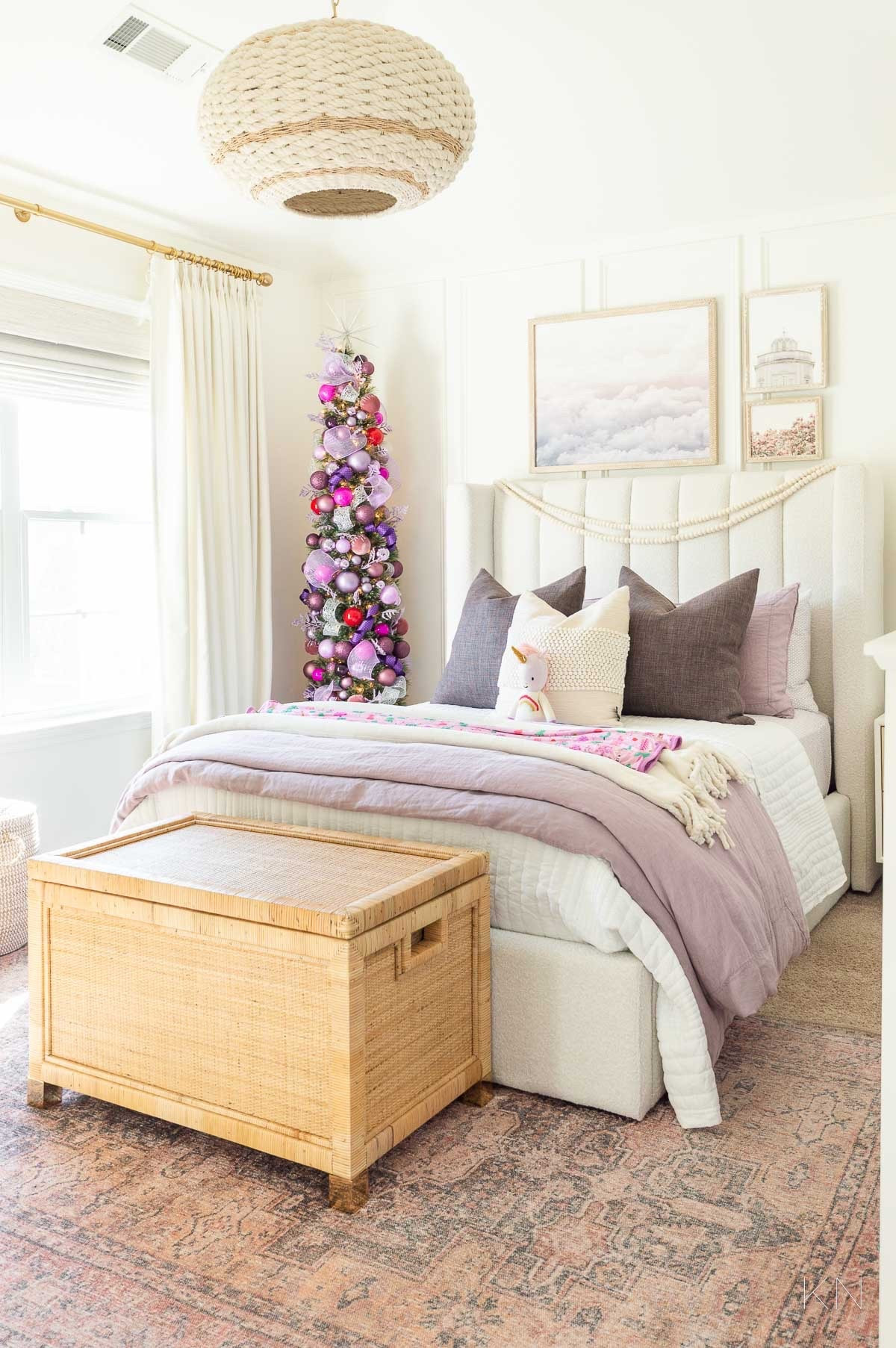 I had such fun creating this purple and pink Christmas tree in Eliza’s purple bedroom two years ago. The slim tree fits perfectly in the corner of her bedroom and the silver starburst topper is the perfect accent. home decor Christmas decor bedroom decor girl bedroom vertical channel tufted bed bedroom art rattan storage trunk purple area rug 

#LTKHoliday #LTKHome #LTKKids