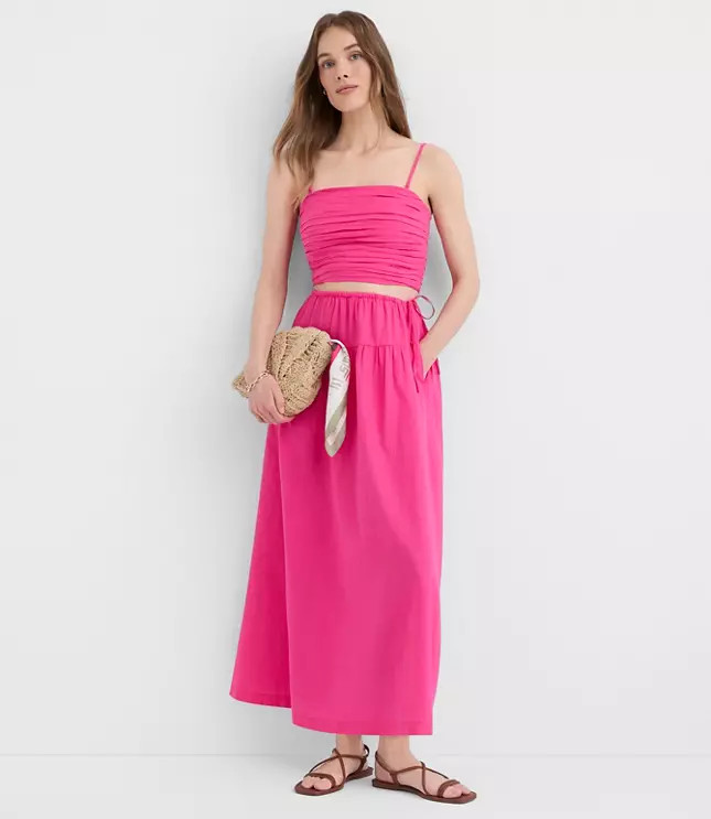 LOFT Beach Linen Cotton Drawstring Maxi Pocket Skirt | LOFT
