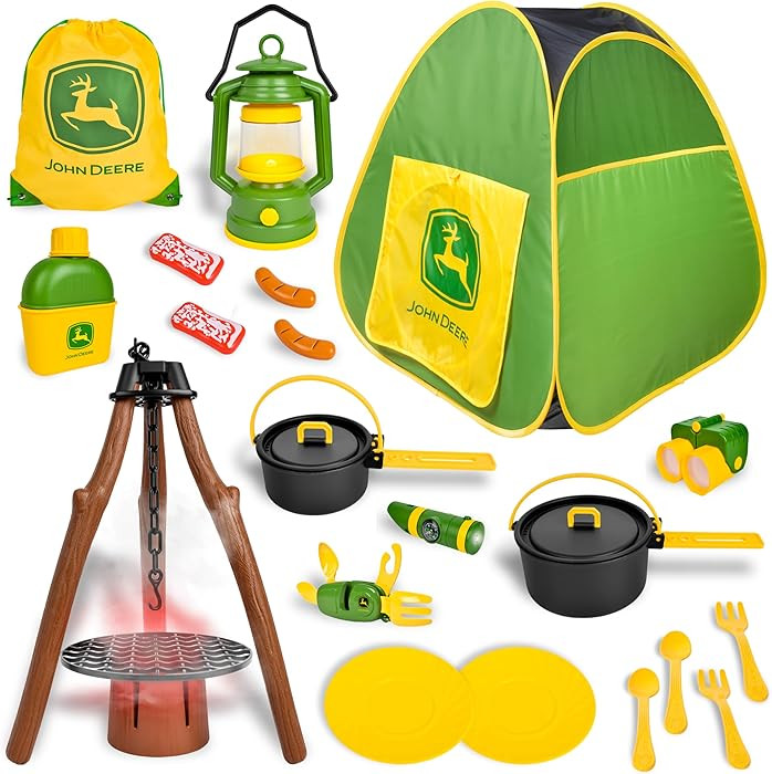 John Deere Pop-Up Camping Tent, 18 Piece Set Includes Canteen, Plates, Utensils, Play Food, Pots,... | Amazon (US)