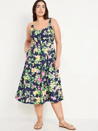 Fit & Flare Linen-Blend Midi Dress | Old Navy (US)