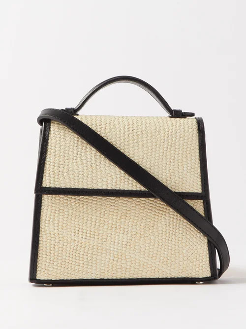 Hunting Season - Small Leather-trim Woven-iraca Handbag - Womens - Black Beige | Matches (US)