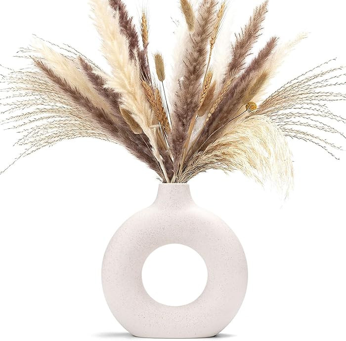White Donut Vase Hollow Ceramic Vase for Flowers Handmade Minimalist Boho ins Style Modern Home D... | Amazon (US)