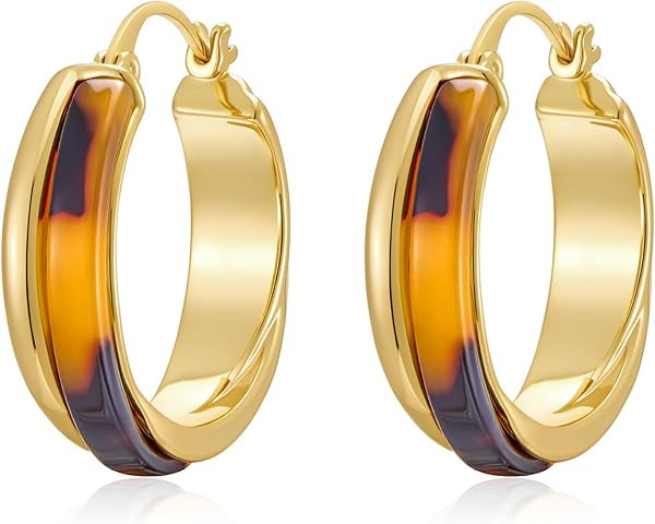 18K Gold Plated Chunky Leopard Print Hoop Earrings for Women Flower Hoop Earrings Large Acrylic H... | Amazon (US)