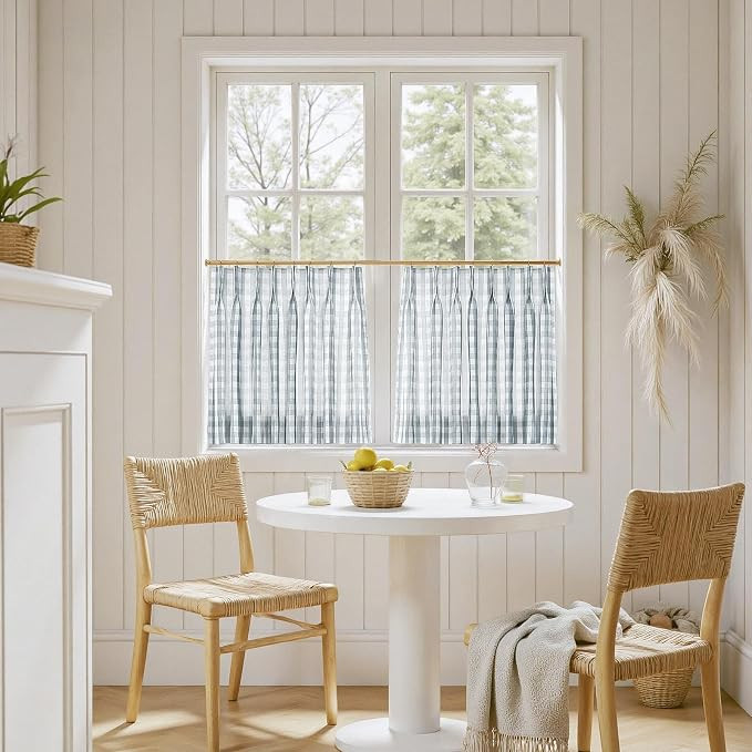 TWOPAGES Pinch Pleat Cafe Curtains 18 Inch Long Buffalo Plaid Light Filtering Farmhouse Half Wind... | Amazon (US)