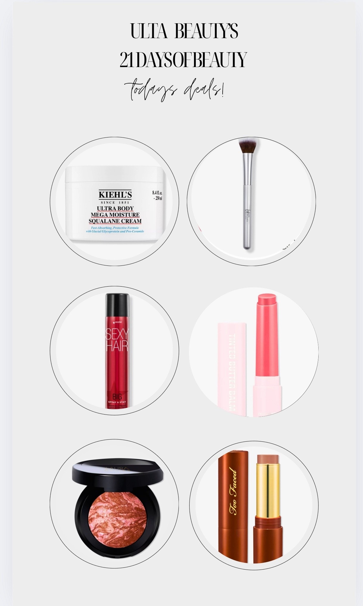 𝐁𝐞𝐚𝐮𝐭𝐲 𝐒𝐭𝐞𝐚𝐥 𝐀𝐥𝐞𝐫𝐭! 🚨

It's Day 5 of #Ulta21DaysOfBeauty and today’s steals are 🔥 — *all at 50% off*! Here’s what to snag before midnight:

• Too Faced Chocolate Soleil Bronzing Stick  
• FOREO skincare & tools (online exclusive)  
• Briogeo "Don’t Despair, Repair!" Hair Mask  
• LAURA GELLER Baked Blush-n-Brighten (online only)  
• Kiehl’s Mega Moisture Squalane Cream  
• KYLIE COSMETICS Tinted Butter Balm  
• Origins Ginzing Energy-Boosting Tinted Moisturizer  
• Sexy Hair selects  
• Paul Mitchell Scalp Serums  
• IT Brushes for Ulta Airbrush Cream Blush Brush #111  
• Doré La Micellaire Fragrance-Free Micellar Water (Only at Ulta)  
• Ofra Cosmetics Lip Gloss (online only)

Tap in before the clock strikes midnight ⏰ & don’t sleep on these deals!  
#BeautySteals #UltaBeauty #21DaysOfBeauty #HalfOff 

#LTKSaleAlert #LTKFindsUnder50 #LTKBeauty