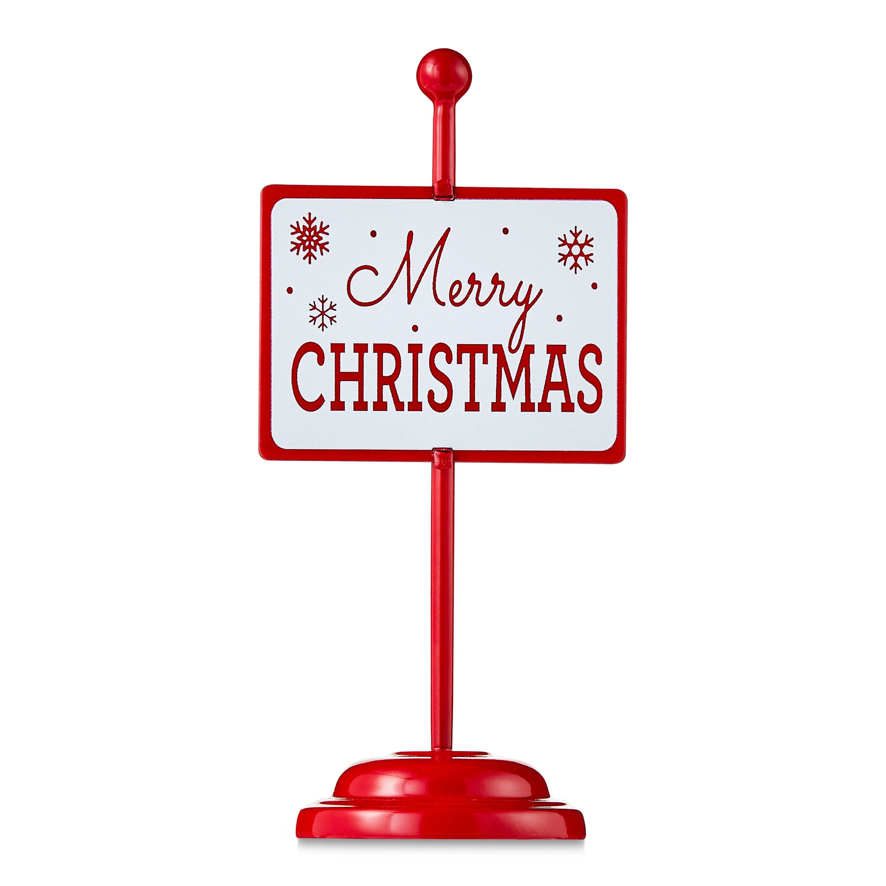 7 in Metal Merry Christmas Tabletop Sign Christmas Decoration, Red & White, by Holiday Time - Wal... | Walmart (US)