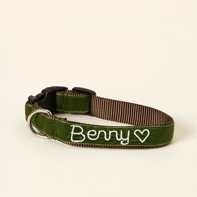 Personalized Hand Embroidered Dog Collar, Green | UncommonGoods