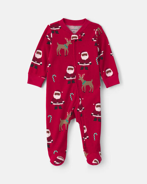Baby Brown Santa Christmas 100% Cotton 2-Way Zip Sleep & Play Pajamas - Red | Carter's | Carter's Inc