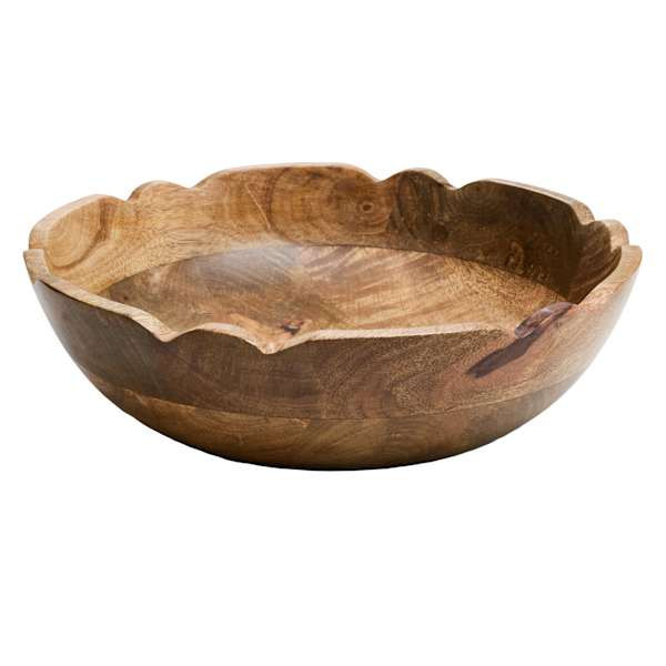 Brown Wood Scalloped Bowl, 10", sold by At Home | At Home