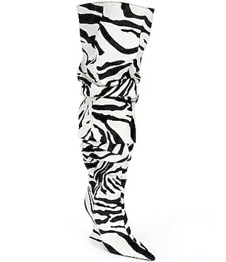 Schutz Siena Zebra Print Fur Over The Knee Slouch Wedge Boots - 5.5 | Dillard's