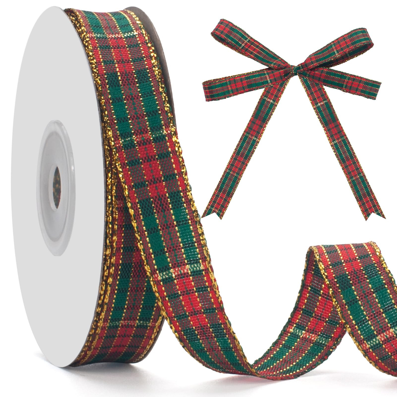 Plaid Christmas Ribbon, 25 Yard Grosgrain Stripe Ribbon, Polyester Fabric Checkered Ribbon 5/8 IN... | Amazon (CA)
