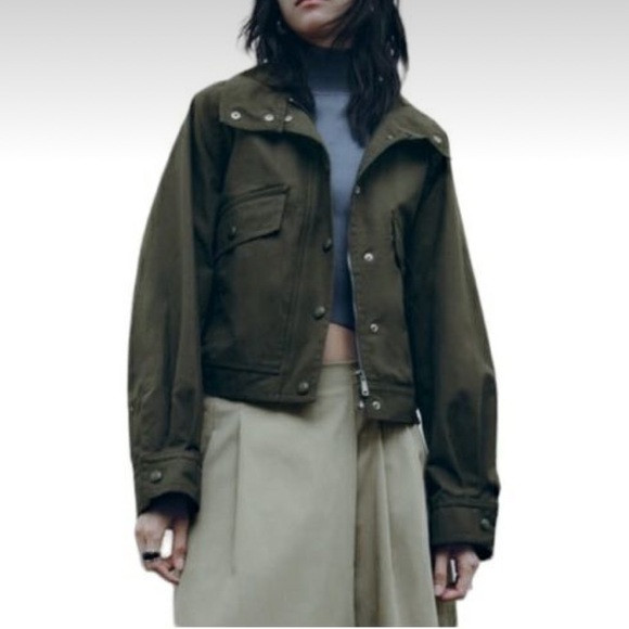 ZARA Army Green Cropped Pocket Bomber Jacket Size M NWT | Poshmark