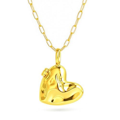 Amazon Essentials 14k Gold Plated Brass Large Heart Locket for Women, Hammered Finsih, 18" Paperclip Chain | Amazon (US)