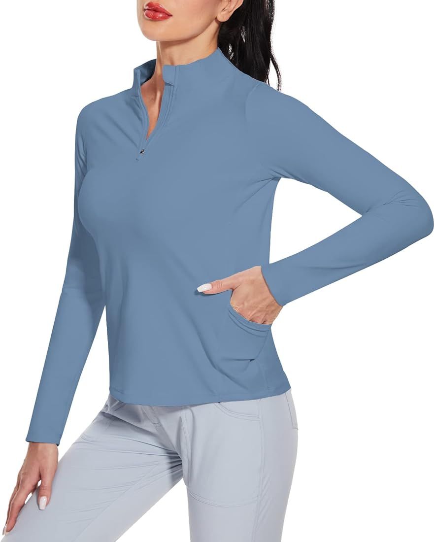 M MOTEEPI Womens Golf Shirt Long Sleeve Athletic Quarter Zip Pullover Sun Protection with Pocket | Amazon (US)