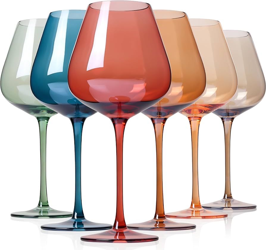 Physkoa Colored Wine Glasses Set 6 - Crystal Muticolor Wine Glasses With Long Stem&Large Bowl,Ste... | Amazon (US)