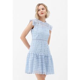 Full of Heart Crochet Sleeveless Dress in Blue | Chicwish