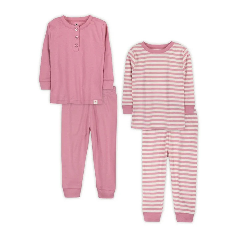 Little Star Organic Baby & Toddler Girl 4 Pc Long Sleeve & Long Pant Pajamas, Size 9 Months - 5T | Walmart (US)