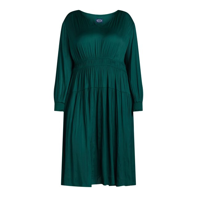 Scoop Women's Plus Plisse V Neck Midi Dress, Sizes 1X-4X | Walmart (US)