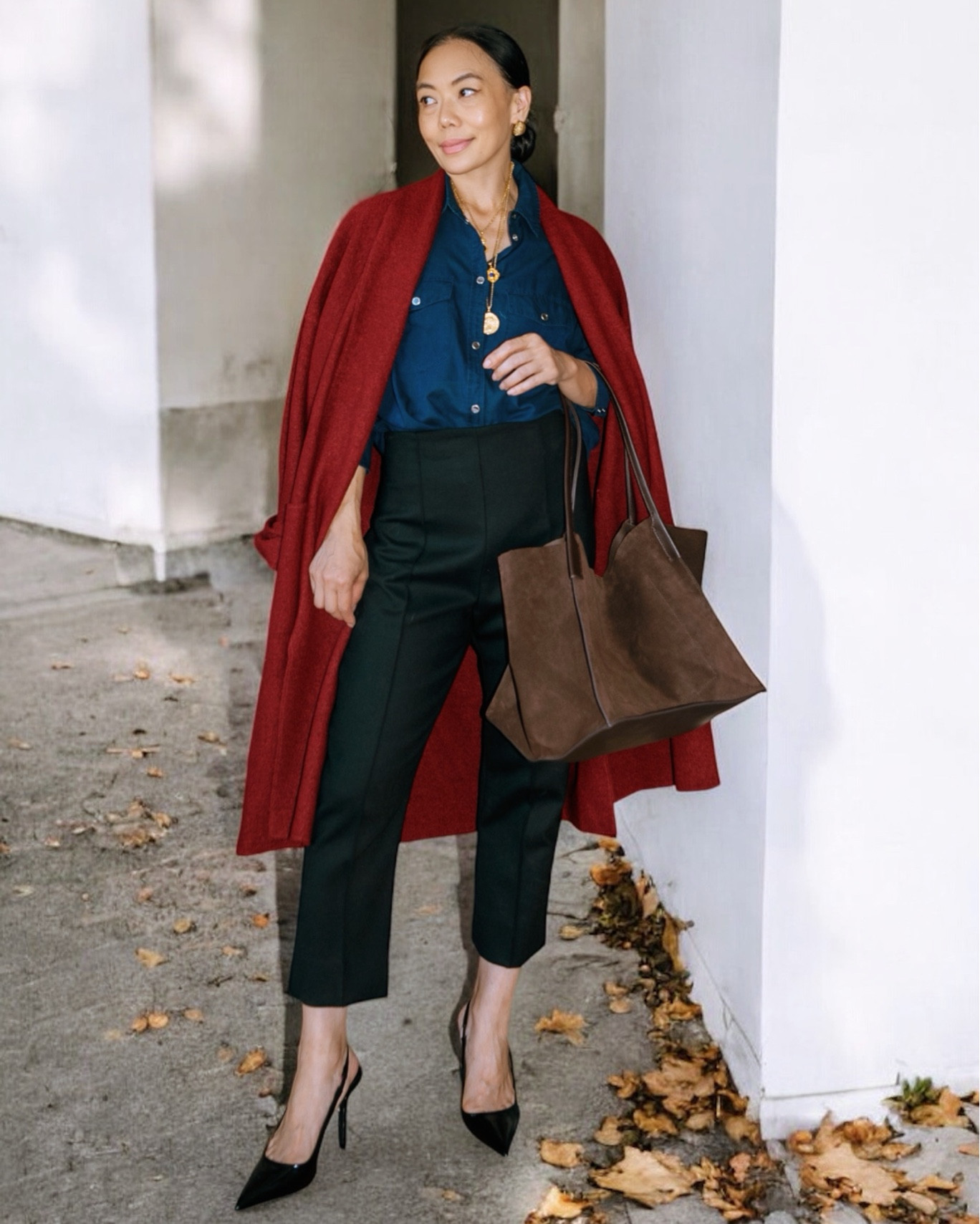 Currently obsessed with burgundy & suede tote bag. 
Coat is on sale. 👌 

#LTKOver40 #LTKWorkwear