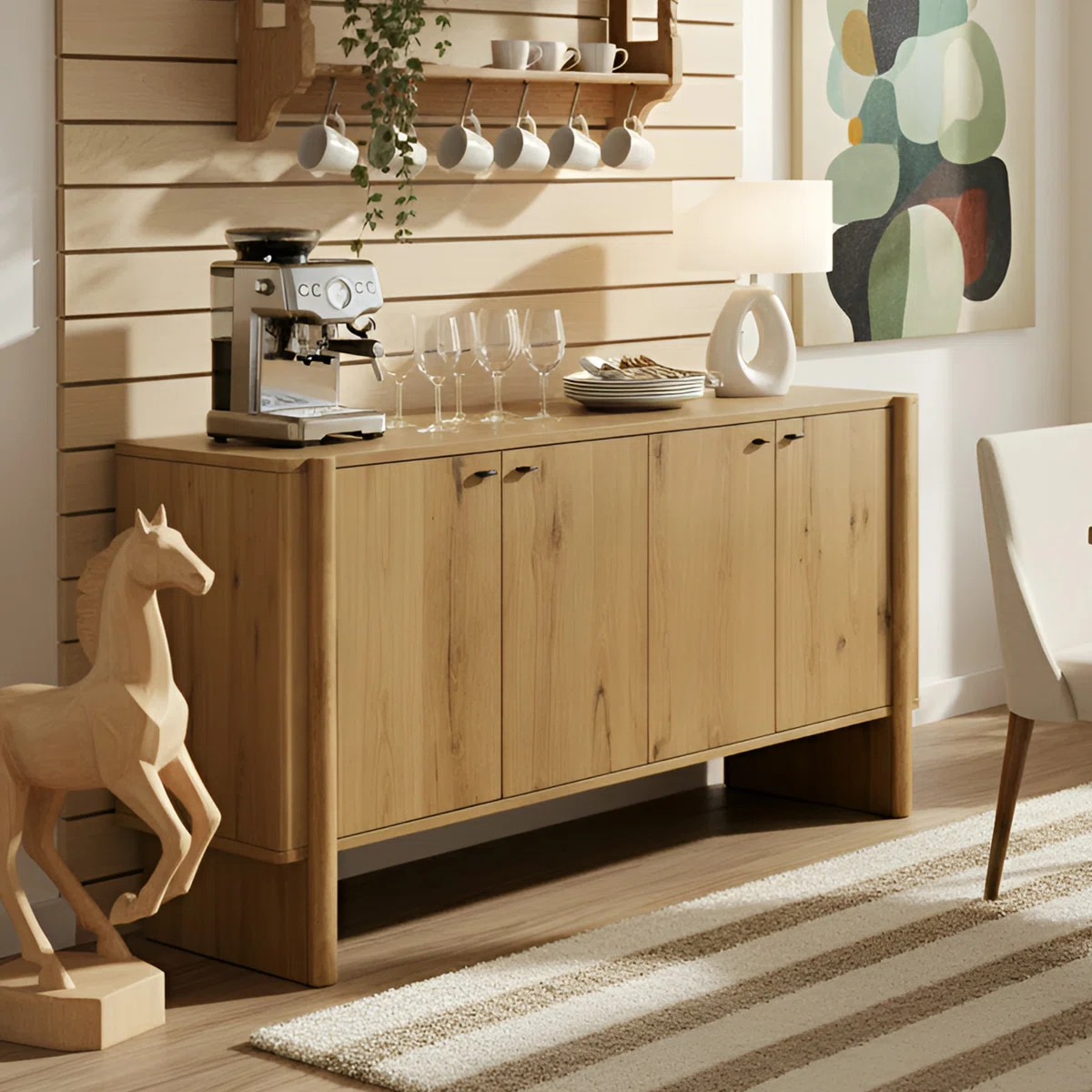 Buffet Storage Cabinet For Dining Room, Kitchen, Wood 4-Door Sideboard With 4 Compartments | Wayfair North America