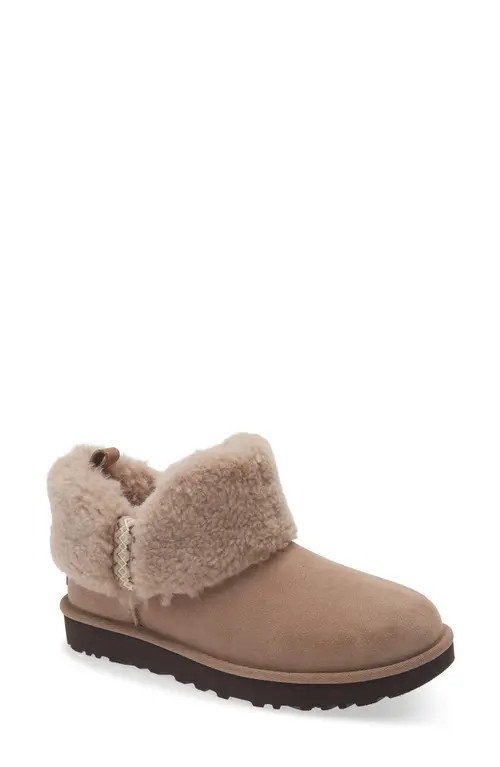 UGG(r) Ultra Mini Braid Genuine Shearling Bootie in Caribou at Nordstrom, Size 10 | Nordstrom