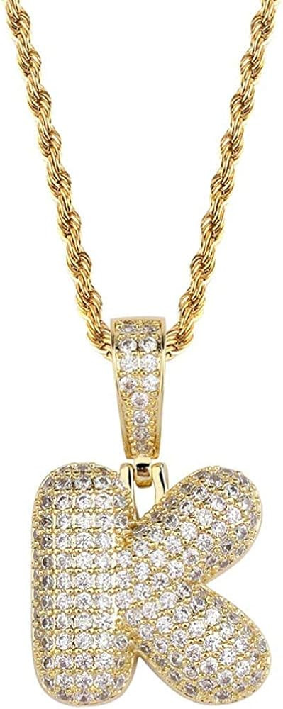 Apzzic Stainless Steel Iced Out Letter Necklace A-Z 26 Capital Initial Alphabet Name Necklace Rop... | Amazon (US)