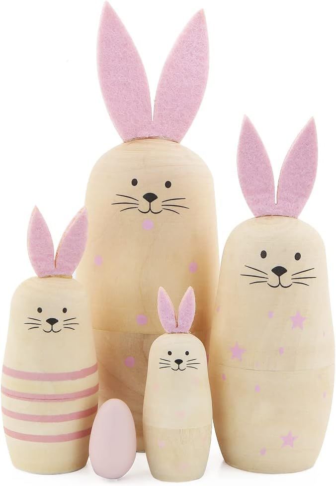 Winterworm Set 5 Pieces Unpainted Bunny Wooden Russian Nesting Dolls Rabbit Matryoshka Dolls with... | Amazon (US)
