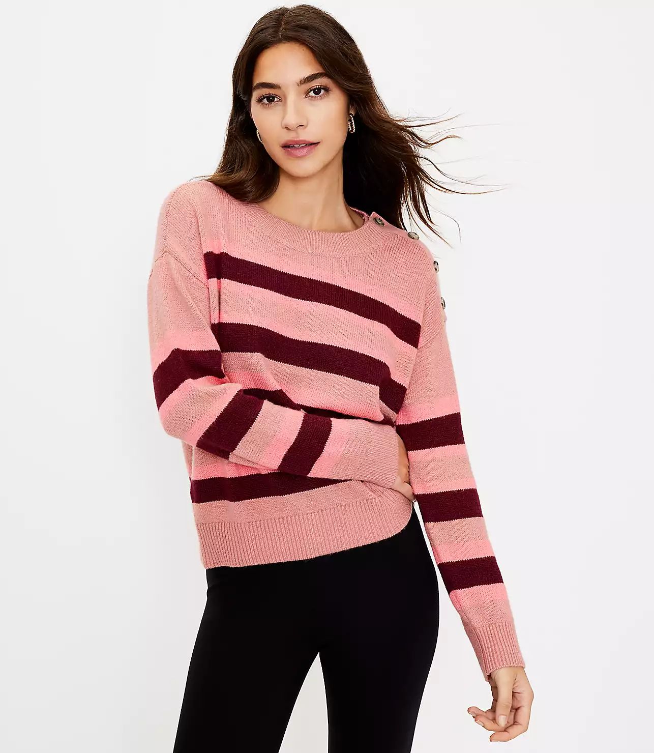 Striped Shoulder Button Sweater | LOFT
