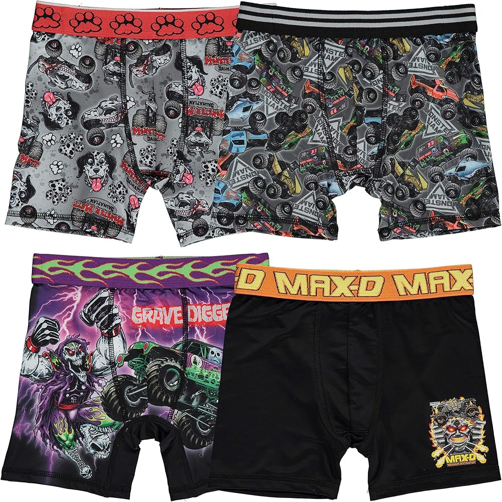 Monster Jam Boys' Exclusive 7-pk Athletic Boxer Briefs with Grave Digger, El Toro Loco & More, 2 | Amazon (US)